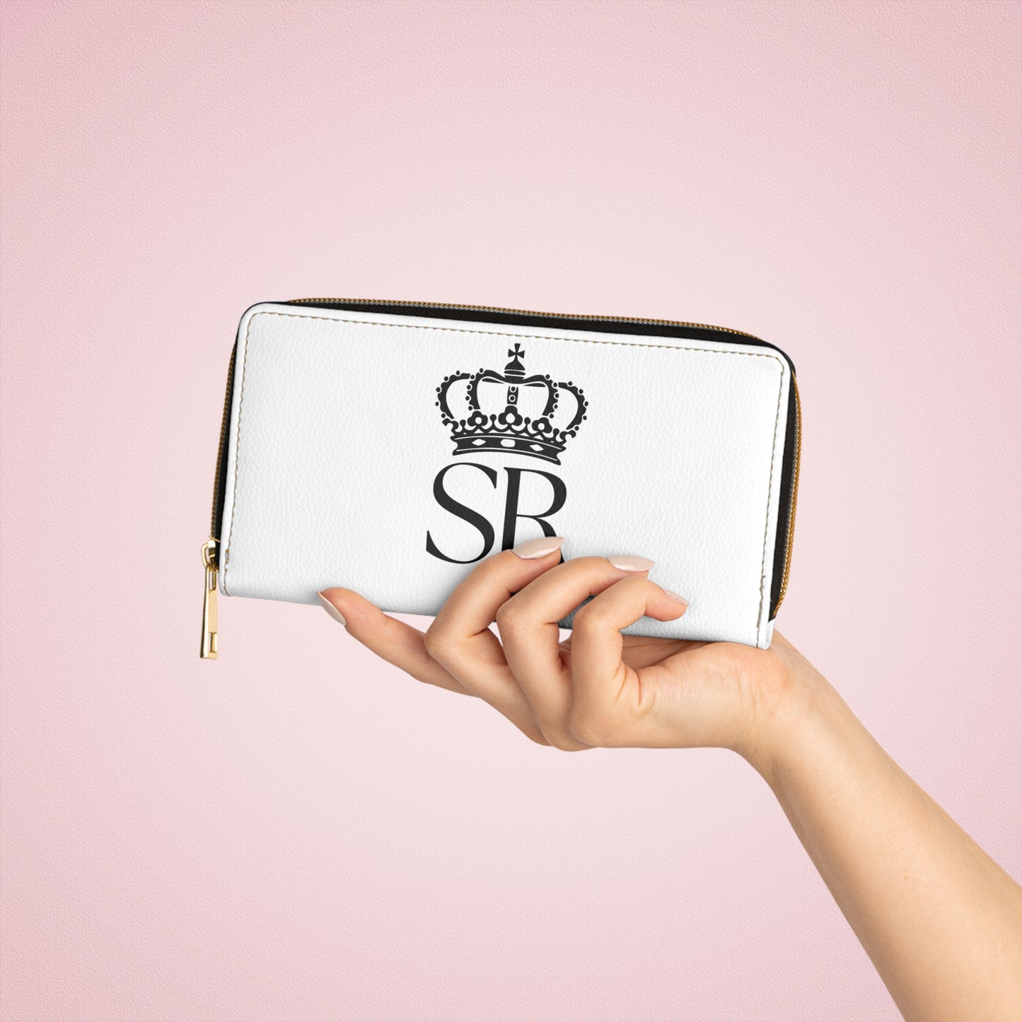 THSR Black 'SR' White Long Zipper Wallet - Sleek Black Detailing on Both Sides