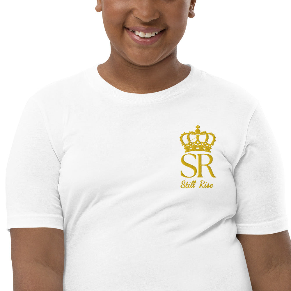 THSR Youth T-Shirt with Left-Chest Logo – T-shirt Featuring Gold THSR "SR Still Rise" under a crown Design for Kids
