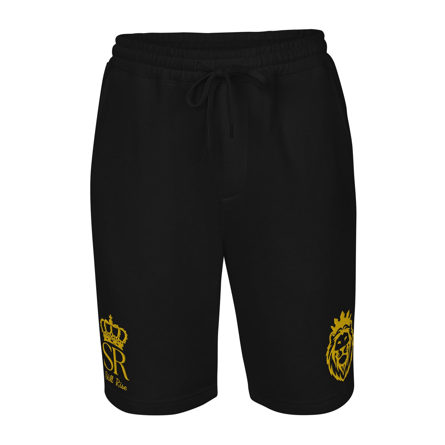 THSR Adult Fleece Shorts - Black or White with Embroidered Gold KING Lion and Gold "SR Still Rise" Design